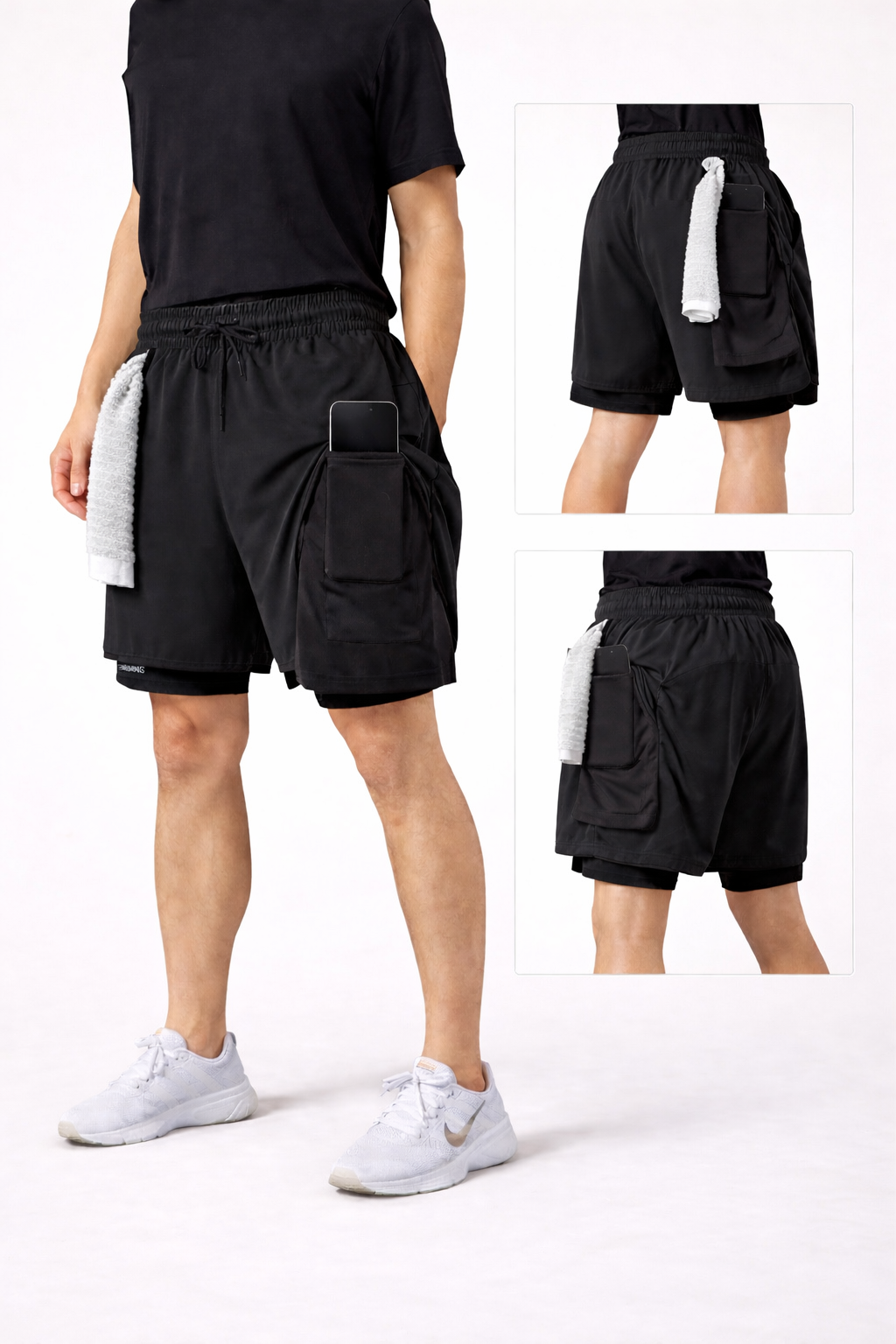 Sportliche 2-in-1 Trainingsshorts mit integrierter Handy-Tasche (Herren)