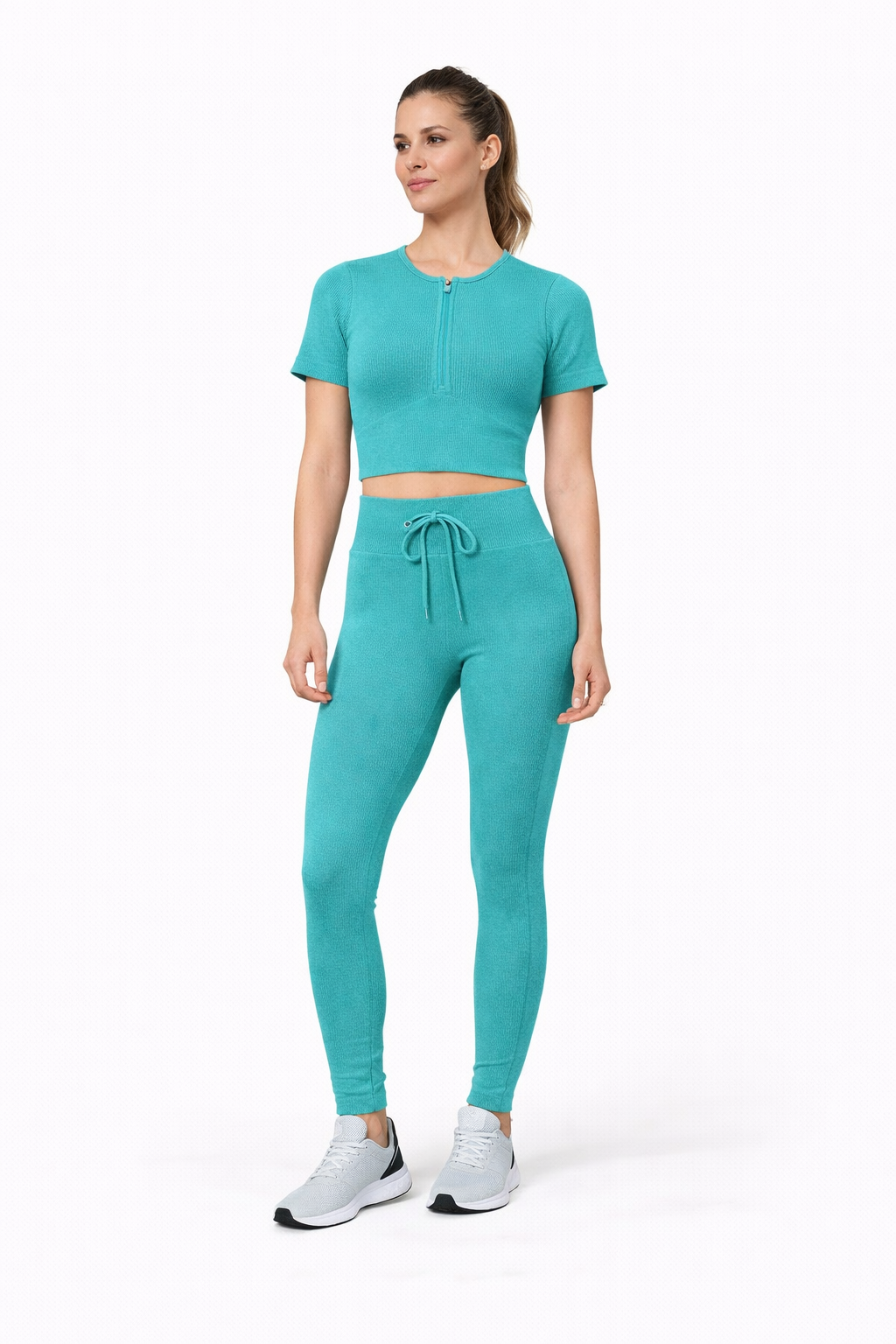Seamless Sportset – Zip-Top, Kurzarmshirt & High-Waist Leggings