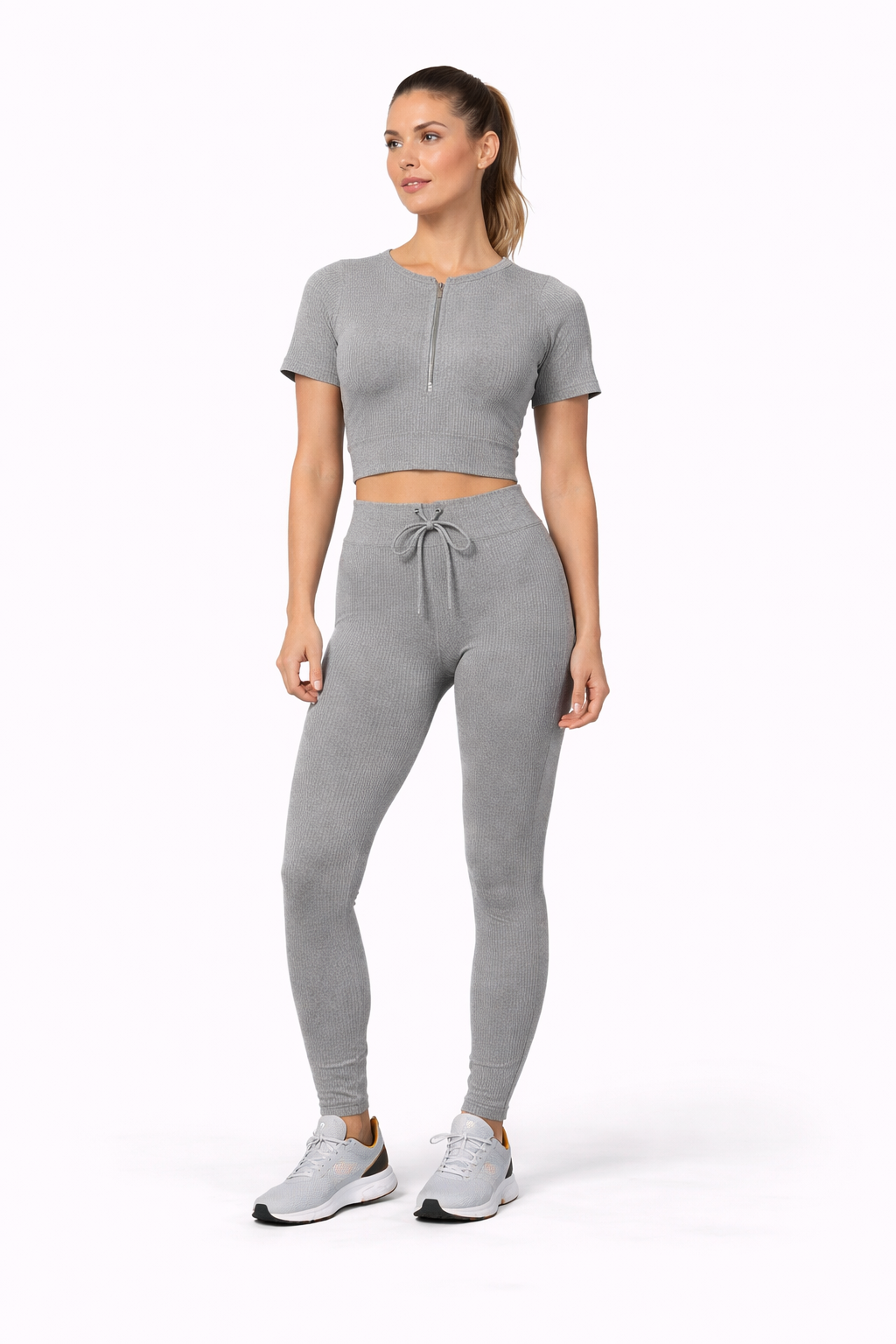 Seamless Sportset – Zip-Top, Kurzarmshirt & High-Waist Leggings