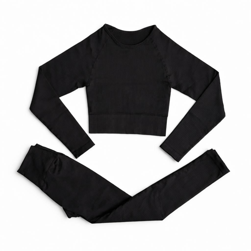 Ribbed Lounge Set – Zweiteiliges Crop-Top & High-Waist Leggings Set