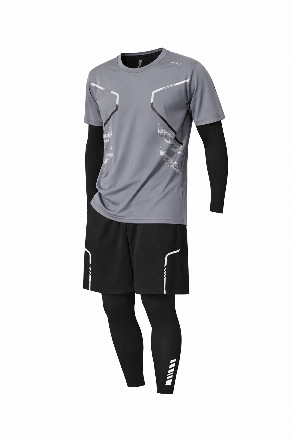 Herren Performance Sportset 4-teilig – Funktionsshirt, Shorts, Langarm-Kompressionsshirt & Kompressionsleggings