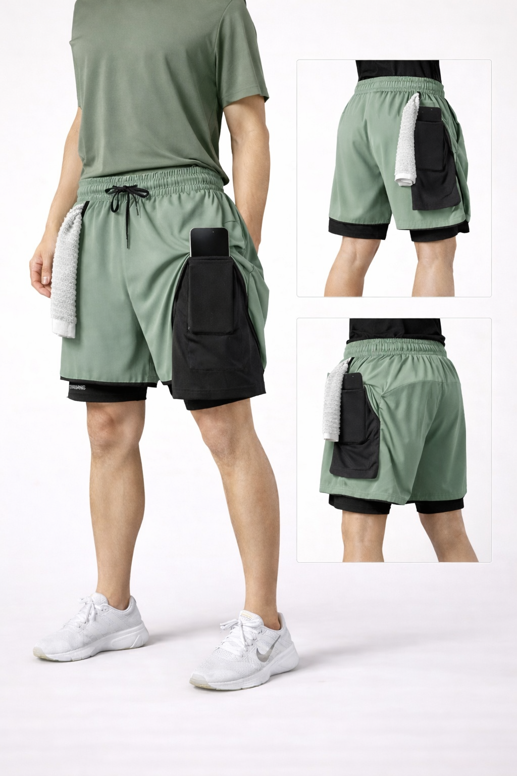 Sportliche 2-in-1 Trainingsshorts mit integrierter Handy-Tasche (Herren)