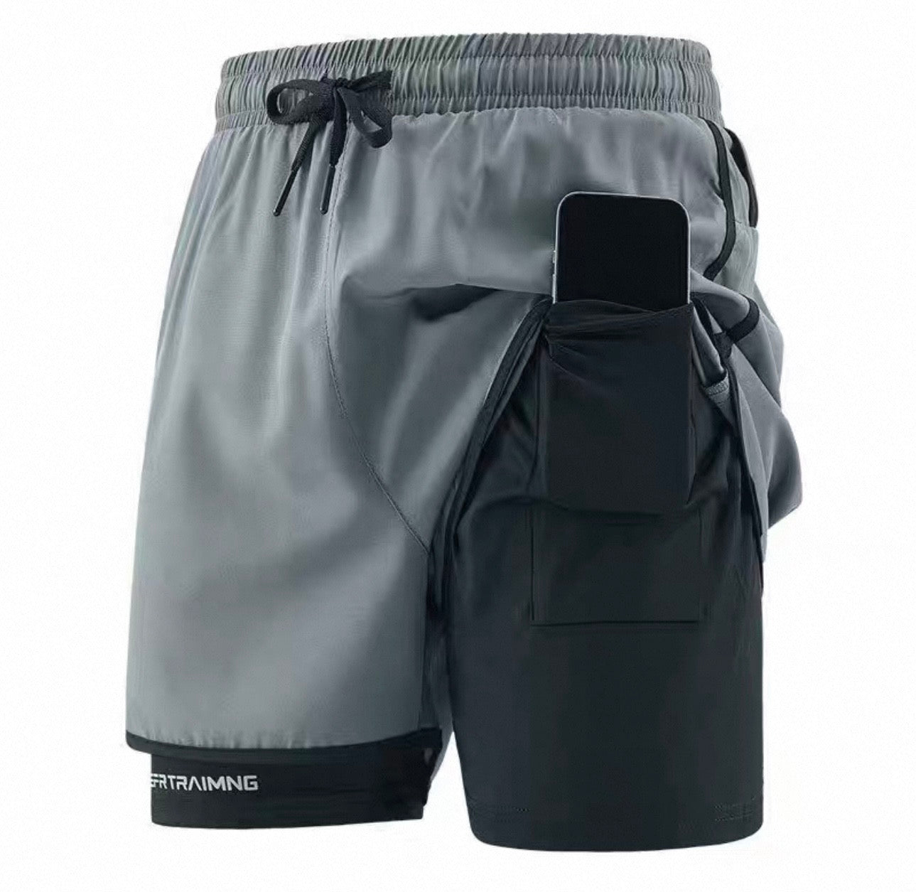 Sportliche 2-in-1 Trainingsshorts mit integrierter Handy-Tasche (Herren)