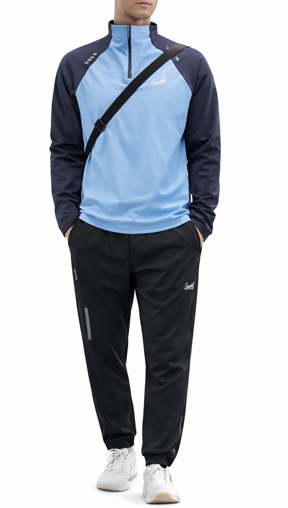 Herren Sport Trainingsanzug – Atmungsaktives Fitness Set mit Quarter-Zip Pullover & Jogginghose