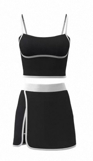 Damen Zweiteiler – Crop-Top mit Spaghettiträgern & Minirock