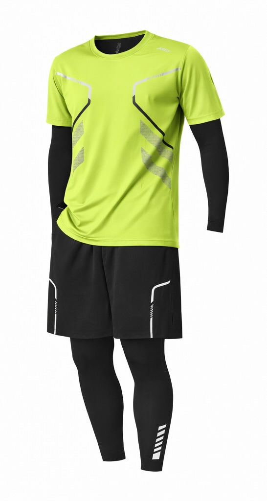 Herren Performance Sportset 4-teilig – Funktionsshirt, Shorts, Langarm-Kompressionsshirt & Kompressionsleggings