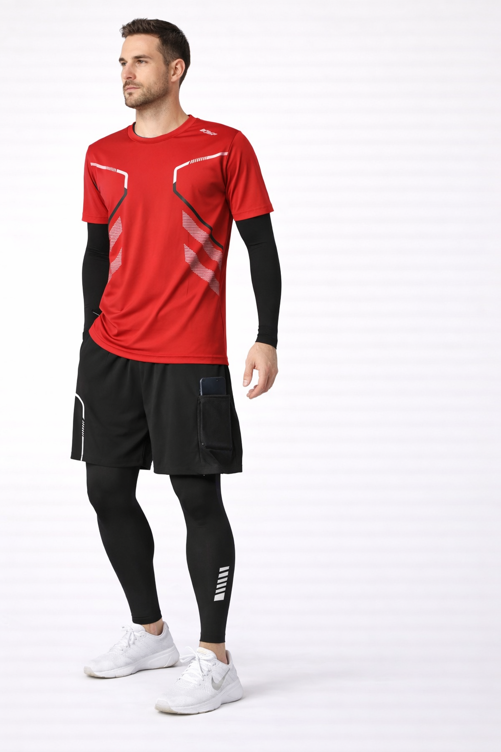 Herren Performance Sportset 4-teilig – Funktionsshirt, Shorts, Langarm-Kompressionsshirt & Kompressionsleggings
