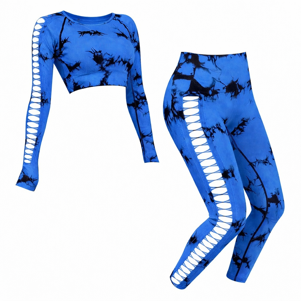 Damen Sportset – Crop-Top Langarm & High-Waist Leggings mit Cut-Outs