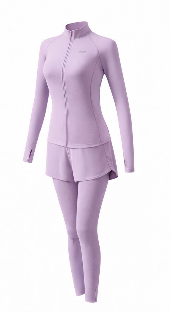 Damen Fitness Set 2-teilig – Sportjacke mit Reißverschluss & Leggings mit Rock | Premium Yoga & Gym Outfit