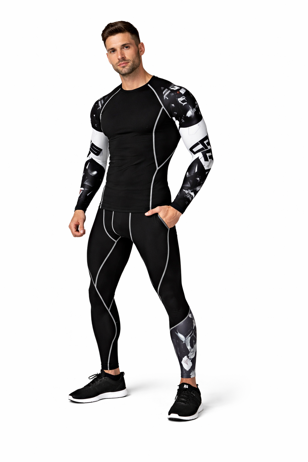 Herren Sportset – Kompressionsshirt, Leggings, Hoodie & Shorts