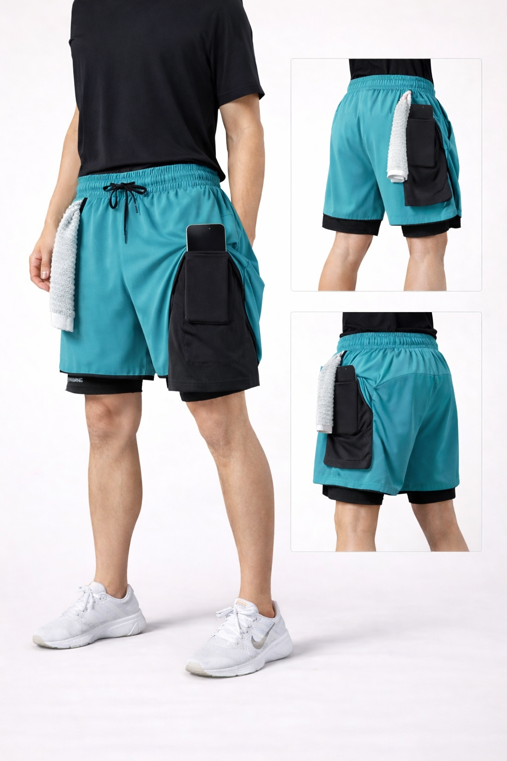 Sportliche 2-in-1 Trainingsshorts mit integrierter Handy-Tasche (Herren)
