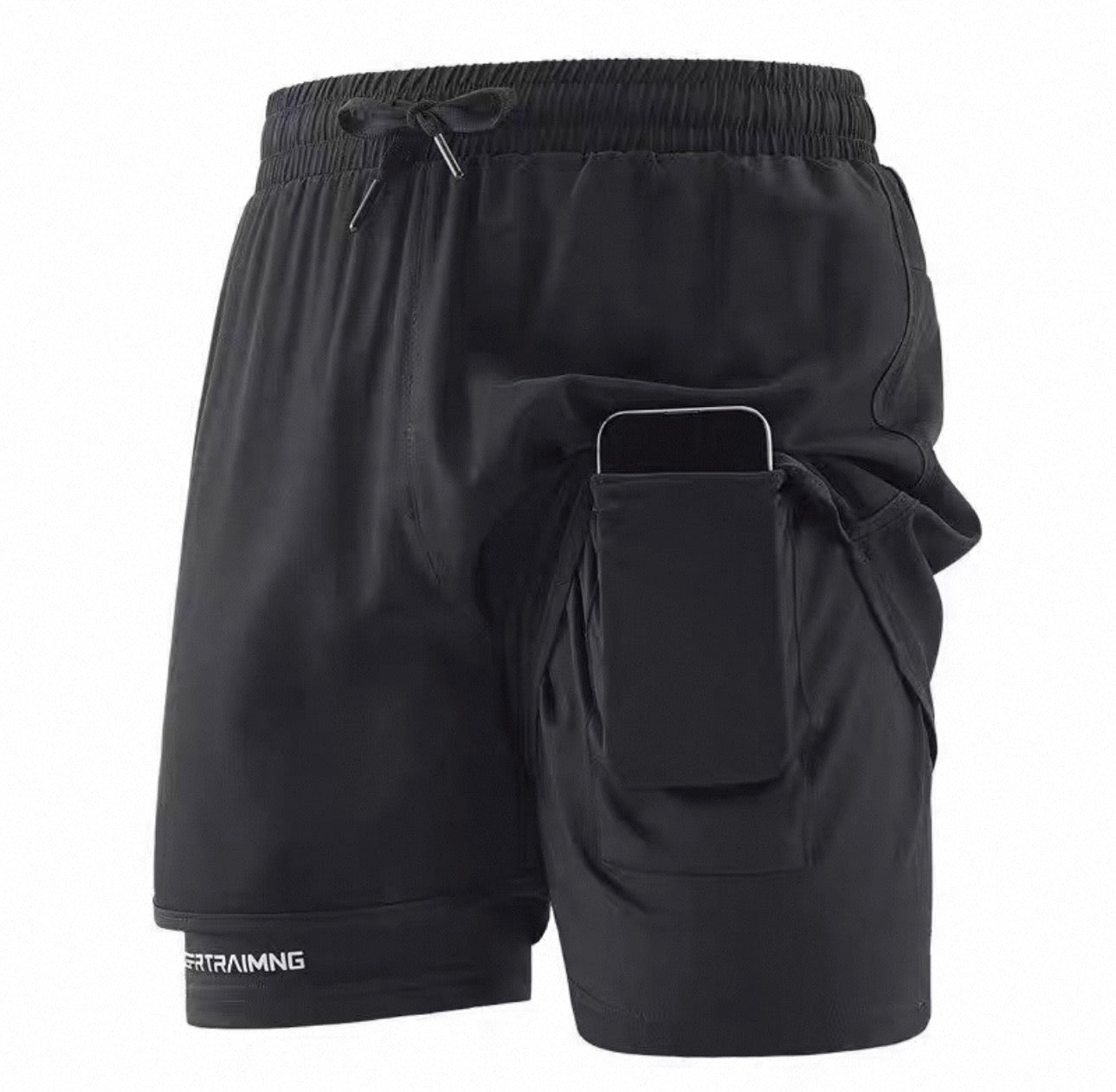 Sportliche 2-in-1 Trainingsshorts mit integrierter Handy-Tasche (Herren)