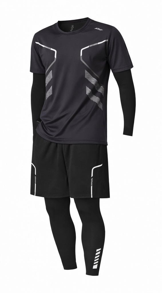 Herren Performance Sportset 4-teilig – Funktionsshirt, Shorts, Langarm-Kompressionsshirt & Kompressionsleggings