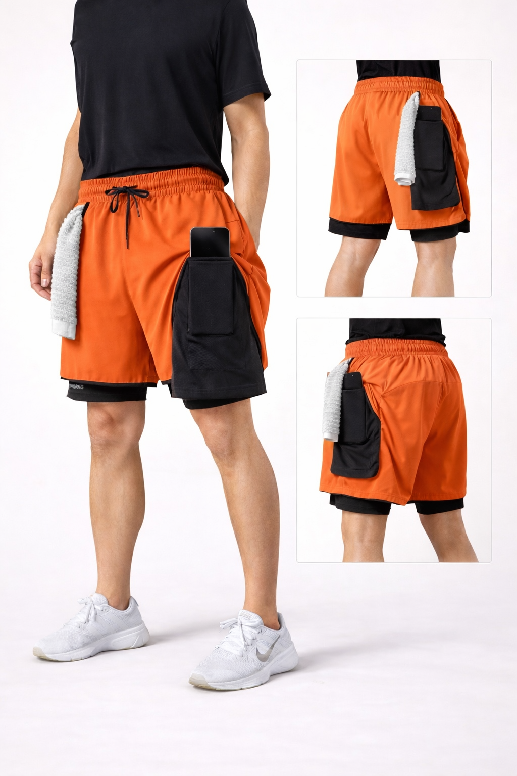 Sportliche 2-in-1 Trainingsshorts mit integrierter Handy-Tasche (Herren)