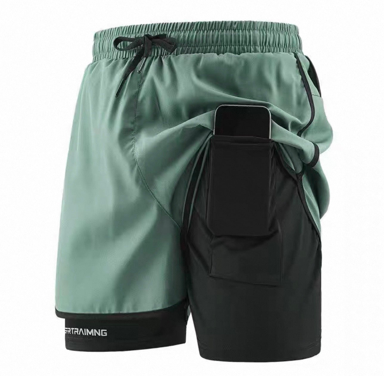 Sportliche 2-in-1 Trainingsshorts mit integrierter Handy-Tasche (Herren)