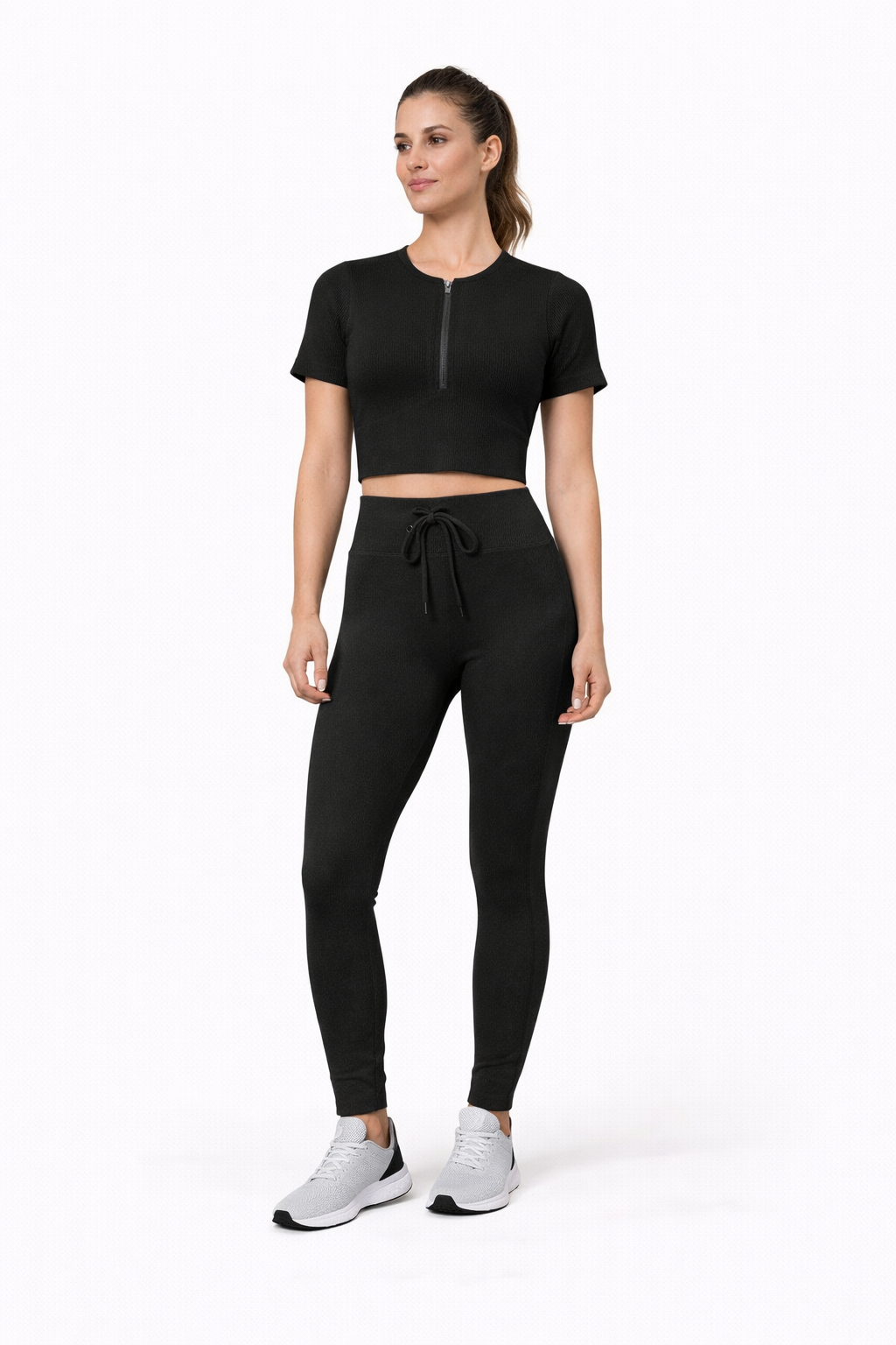 Seamless Sportset – Zip-Top, Kurzarmshirt & High-Waist Leggings