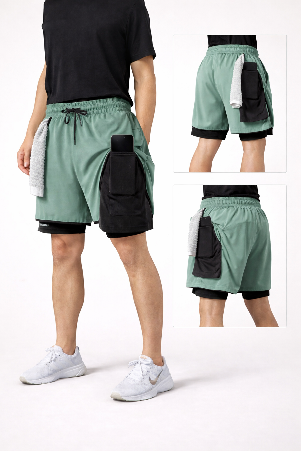 Sportliche 2-in-1 Trainingsshorts mit integrierter Handy-Tasche (Herren)