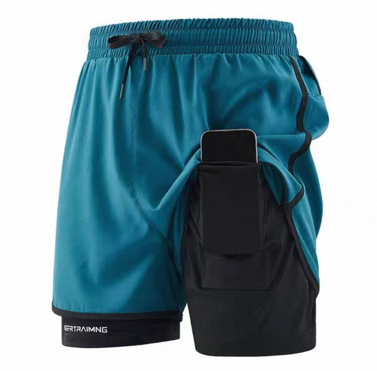 Sportliche 2-in-1 Trainingsshorts mit integrierter Handy-Tasche (Herren)