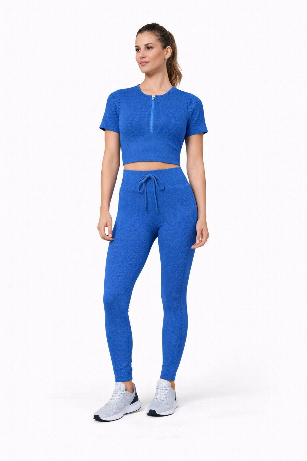 Seamless Sportset – Zip-Top, Kurzarmshirt & High-Waist Leggings