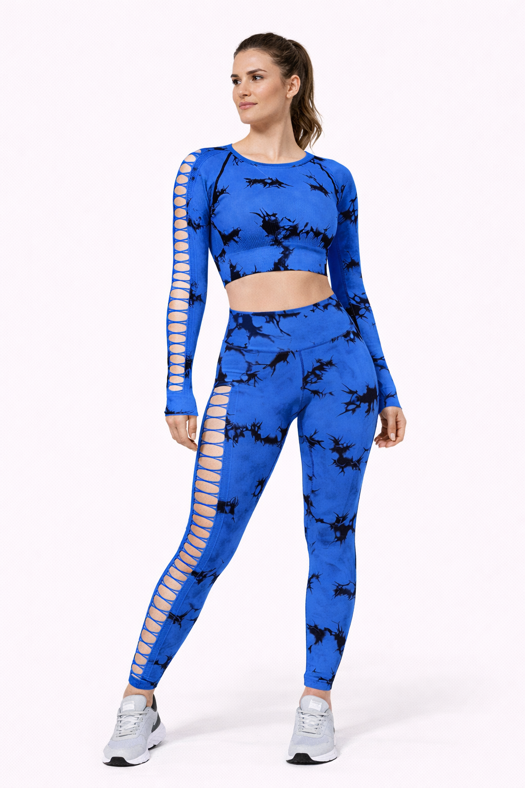 Damen Sportset – Crop-Top Langarm & High-Waist Leggings mit Cut-Outs