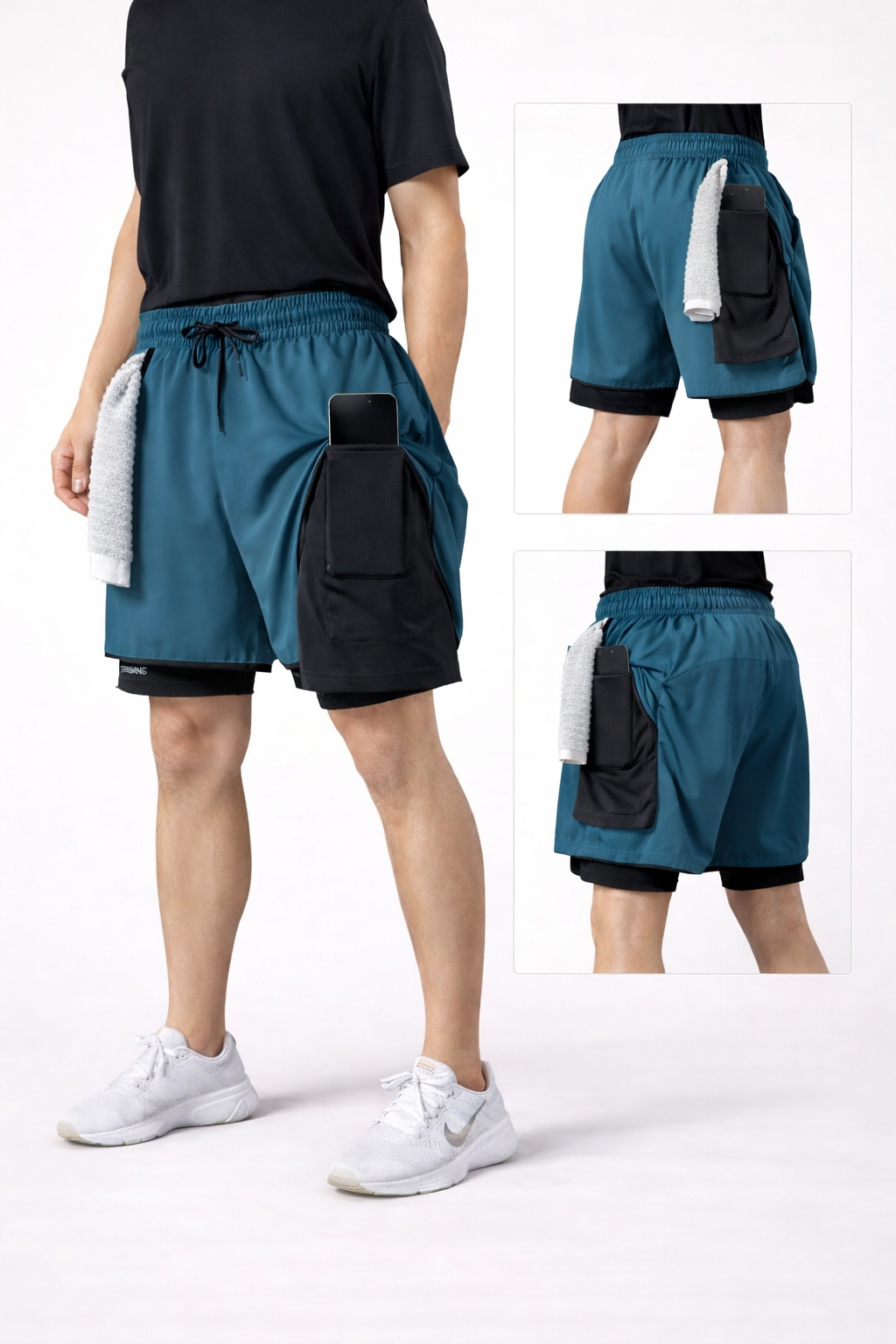 Sportliche 2-in-1 Trainingsshorts mit integrierter Handy-Tasche (Herren)