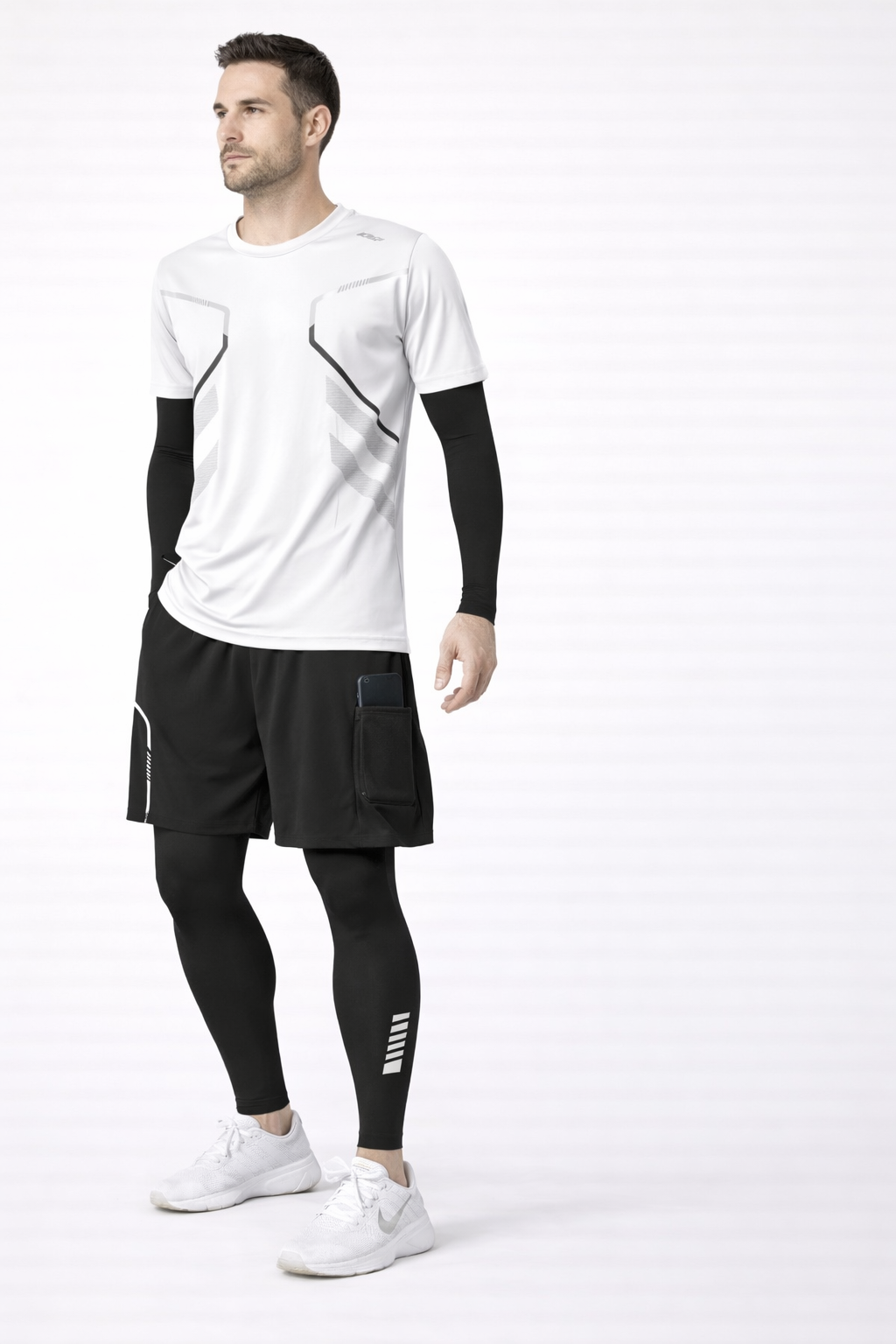 Herren Performance Sportset 4-teilig – Funktionsshirt, Shorts, Langarm-Kompressionsshirt & Kompressionsleggings