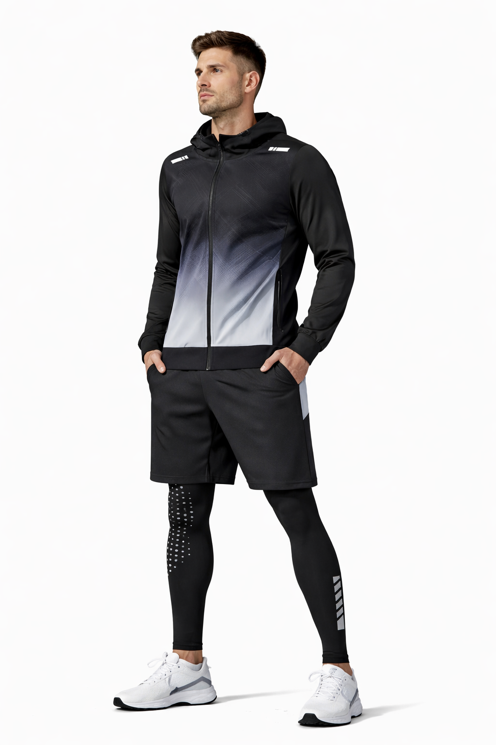 Herren Trainingsanzug 3-teilig – Performance Zip-Hoodie, Shorts & Tights | Atmungsaktiv & sportlich
