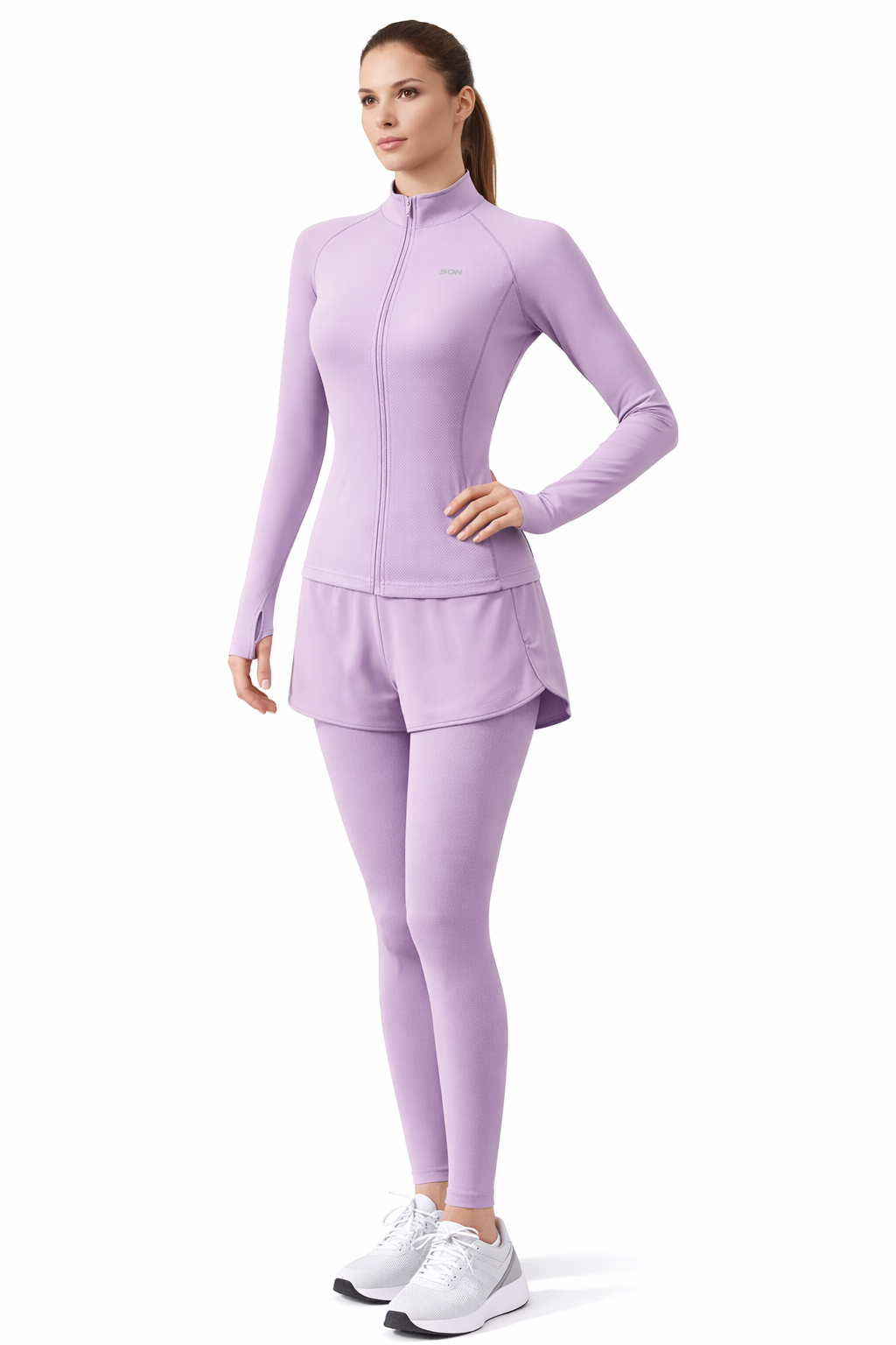 Damen Fitness Set 2-teilig – Sportjacke mit Reißverschluss & Leggings mit Rock | Premium Yoga & Gym Outfit