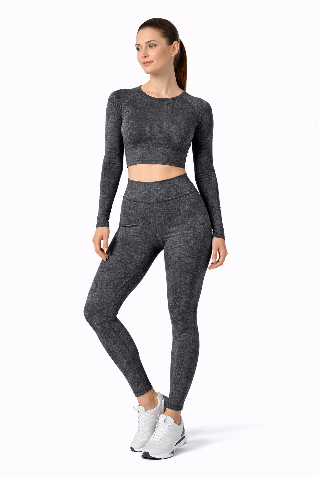 Ribbed Performance Set – 5-teiliges Activewear Set mit Crop Top, Sport-BH & Leggings