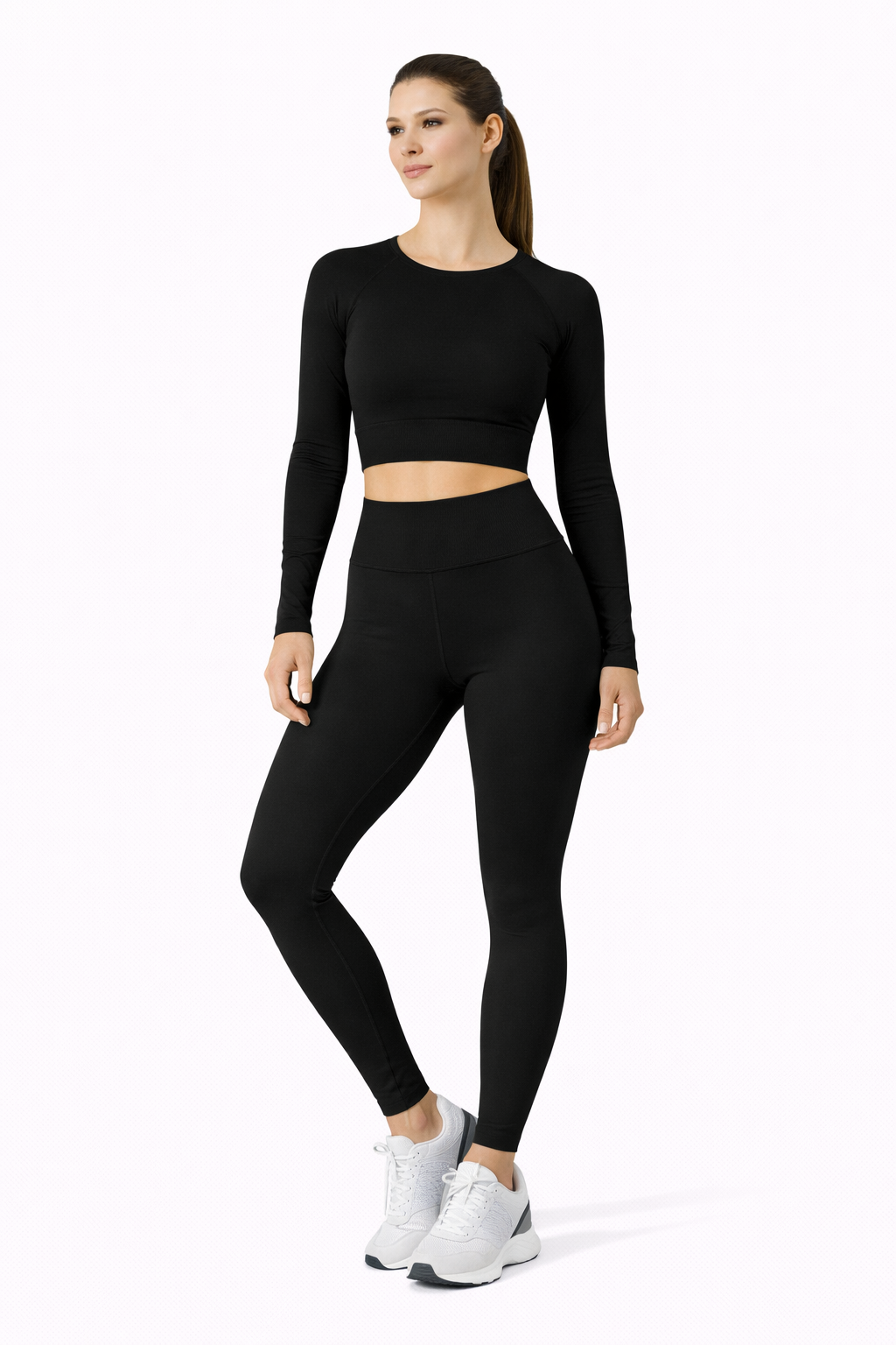 Ribbed Performance Set – 5-teiliges Activewear Set mit Crop Top, Sport-BH & Leggings